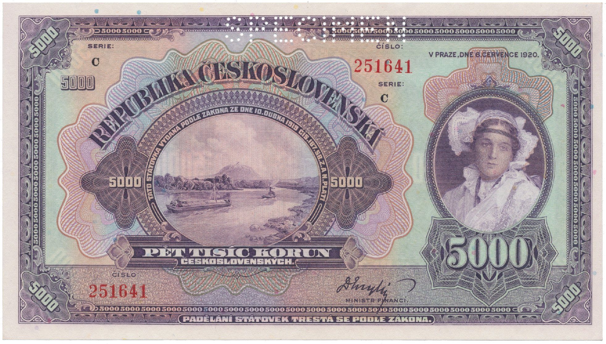 5000 Koruna 1920, série C, SPECIMEN, Hej.17b.S1