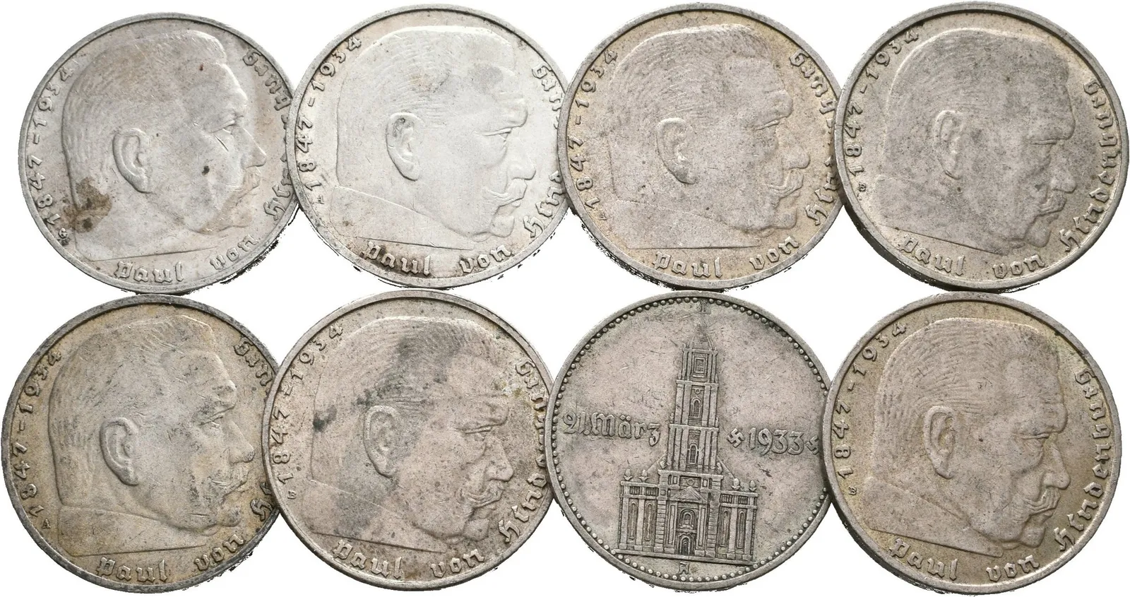 Soubor mincí - 2 Marka 1934 A - kostel s datem, 1937 A, G, — 1