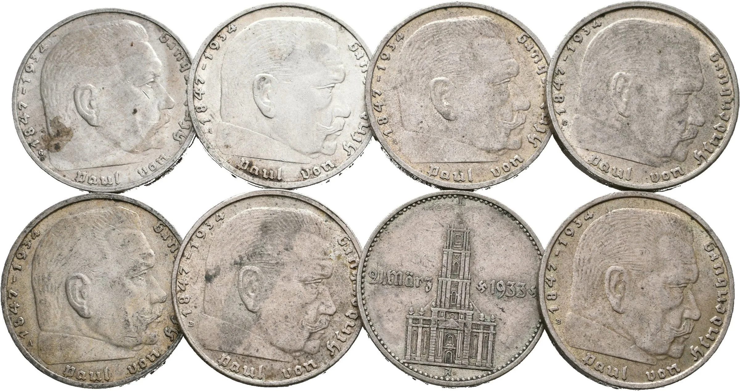 Soubor mincí - 2 Marka 1934 A - kostel s datem, 1937 A, G, — 1