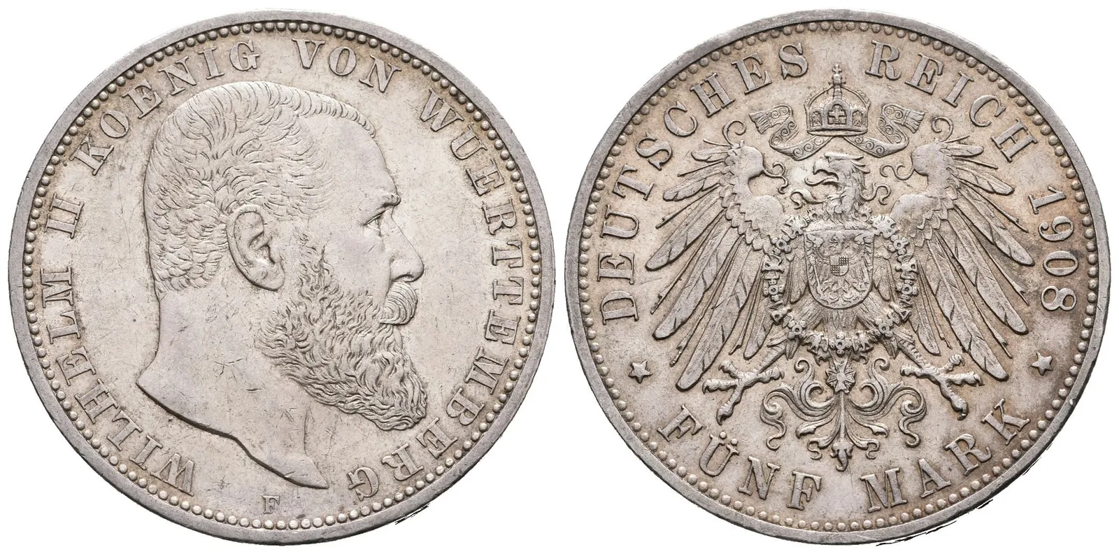 Württemberg, 5 Marka 1908 F