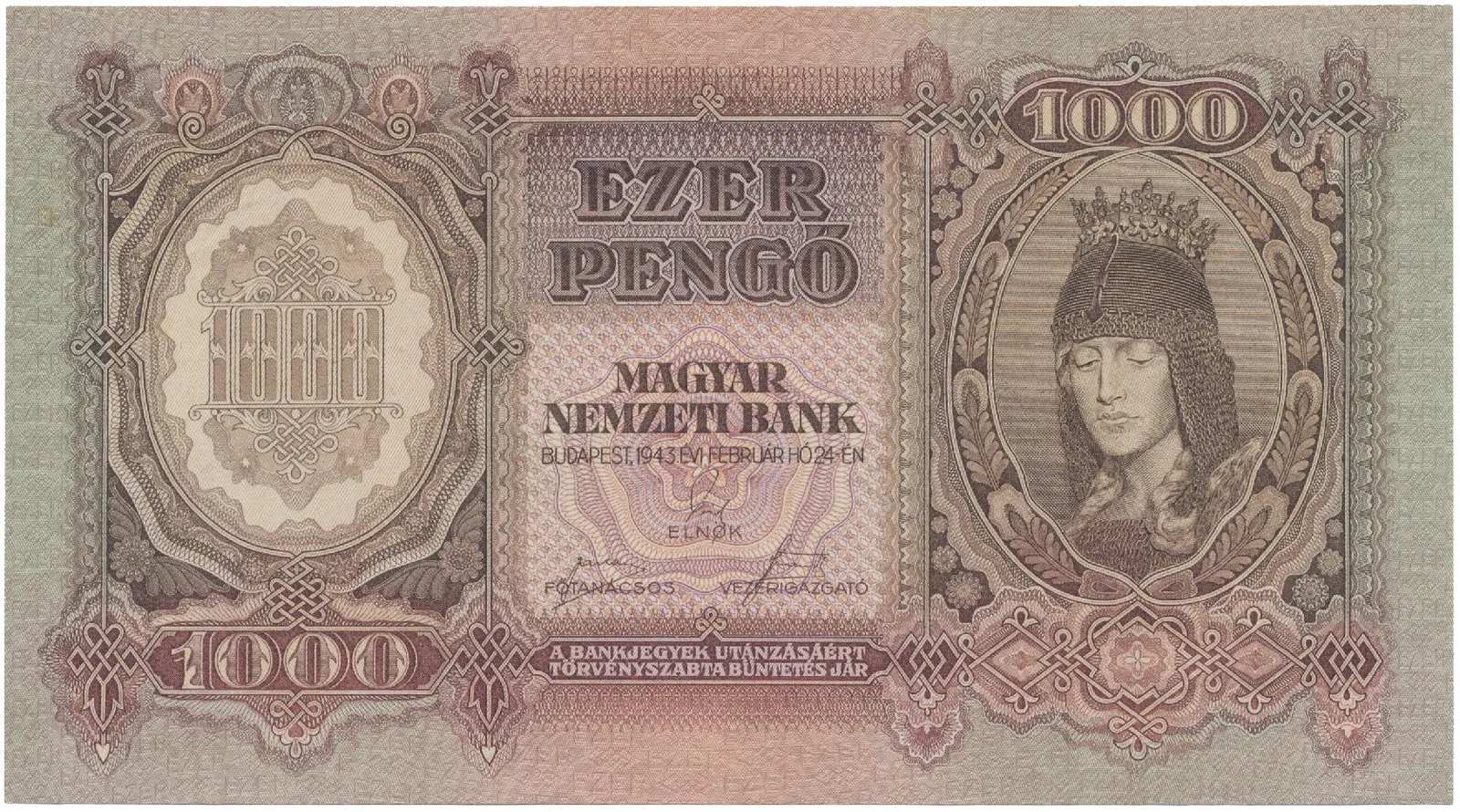 Maďarsko, 1000 Pengö 1943, Hej.H12a