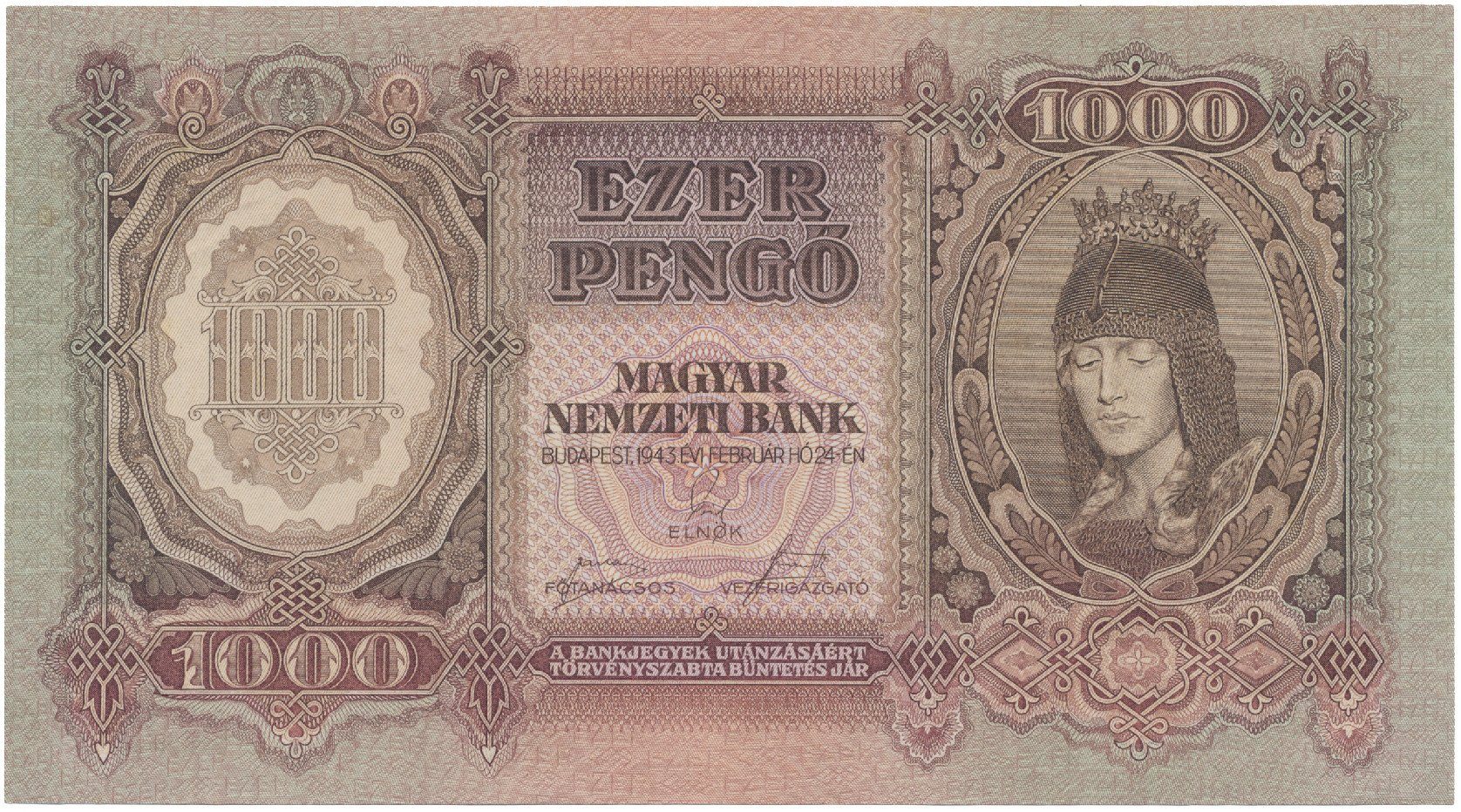 Maďarsko, 1000 Pengö 1943, Hej.H12a