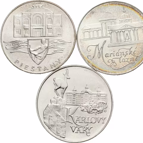 50 Kčs 1991 - Karlovy Vary, Mariánské Lázně, Piešťany, lesk, patina_3 ks