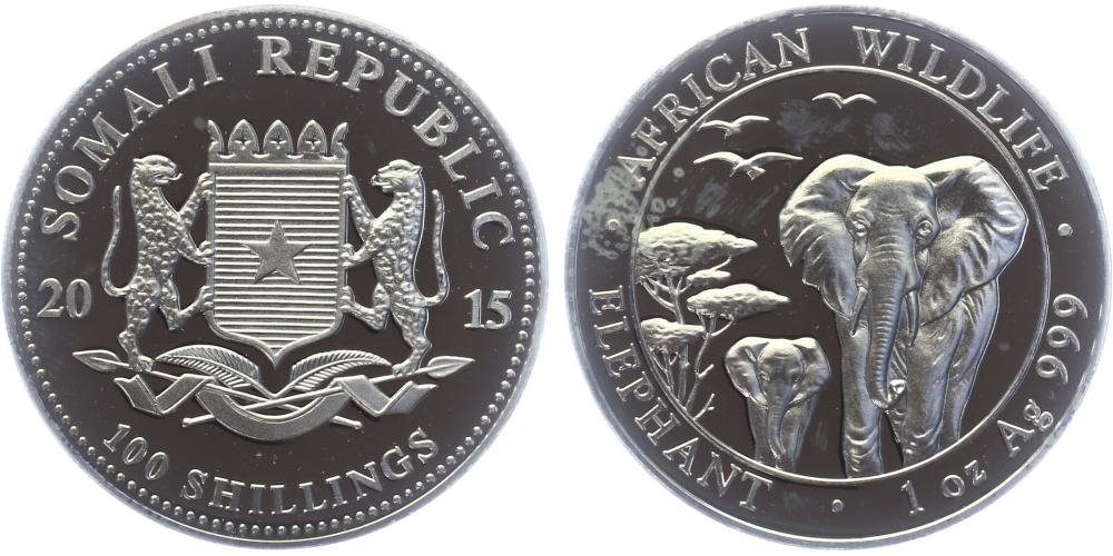 Somálsko, 100 Schillings 2015 - Slon africký