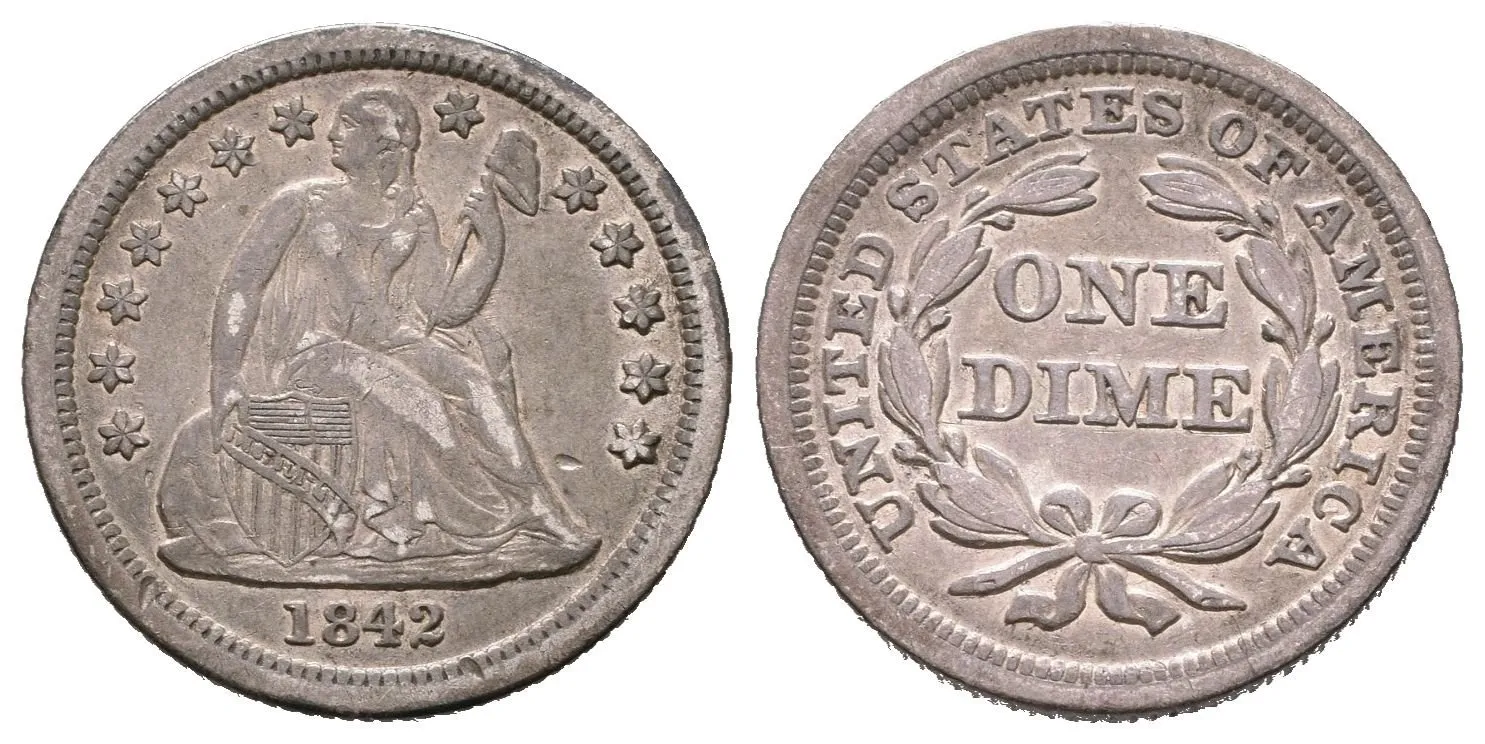 Dime 1842, KM.63.1, pěkná zachovalost a patina, rysky — 1
