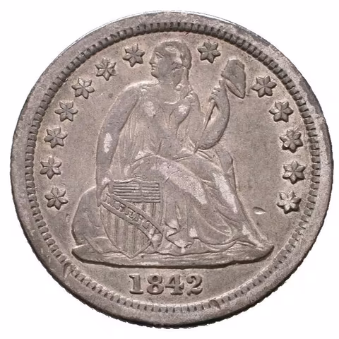 Dime 1842, KM.63.1, pěkná zachovalost a patina, rysky