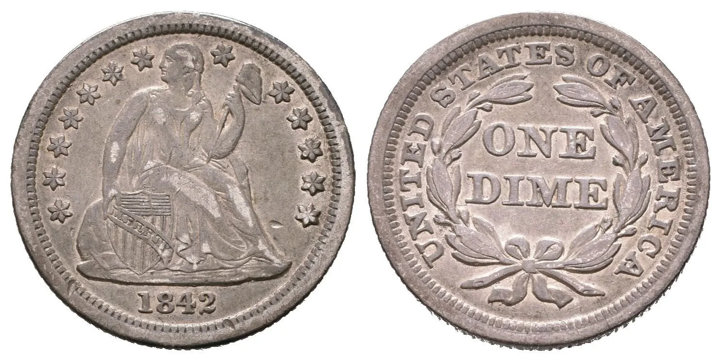 Dime 1842, KM.63.1, pěkná zachovalost a patina, rysky — 1