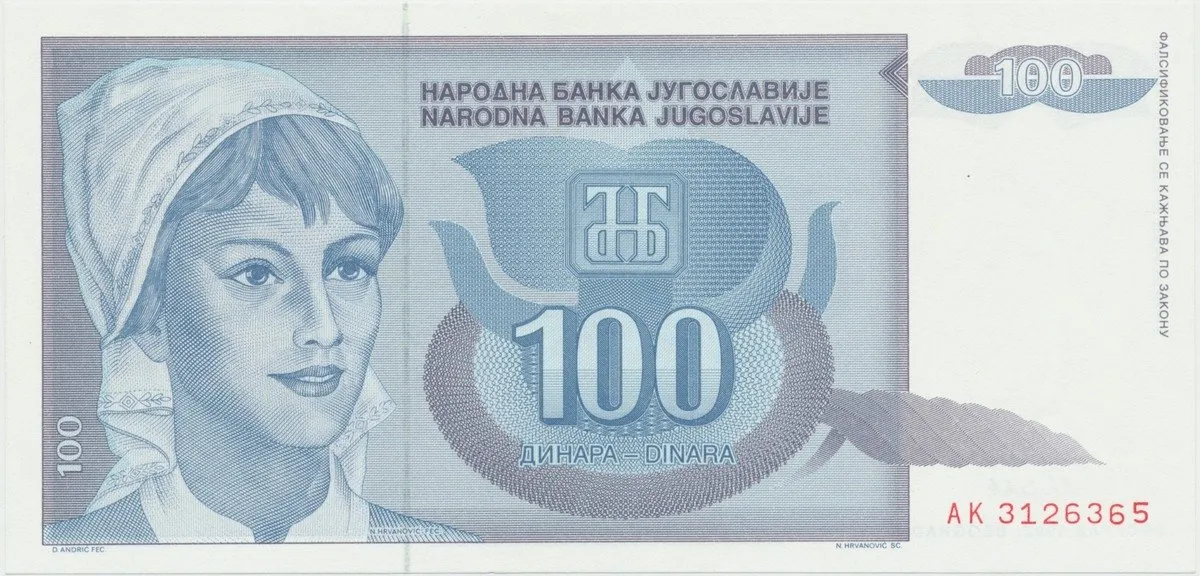 Jugoslávie, 100 Dinara 1992, P.112