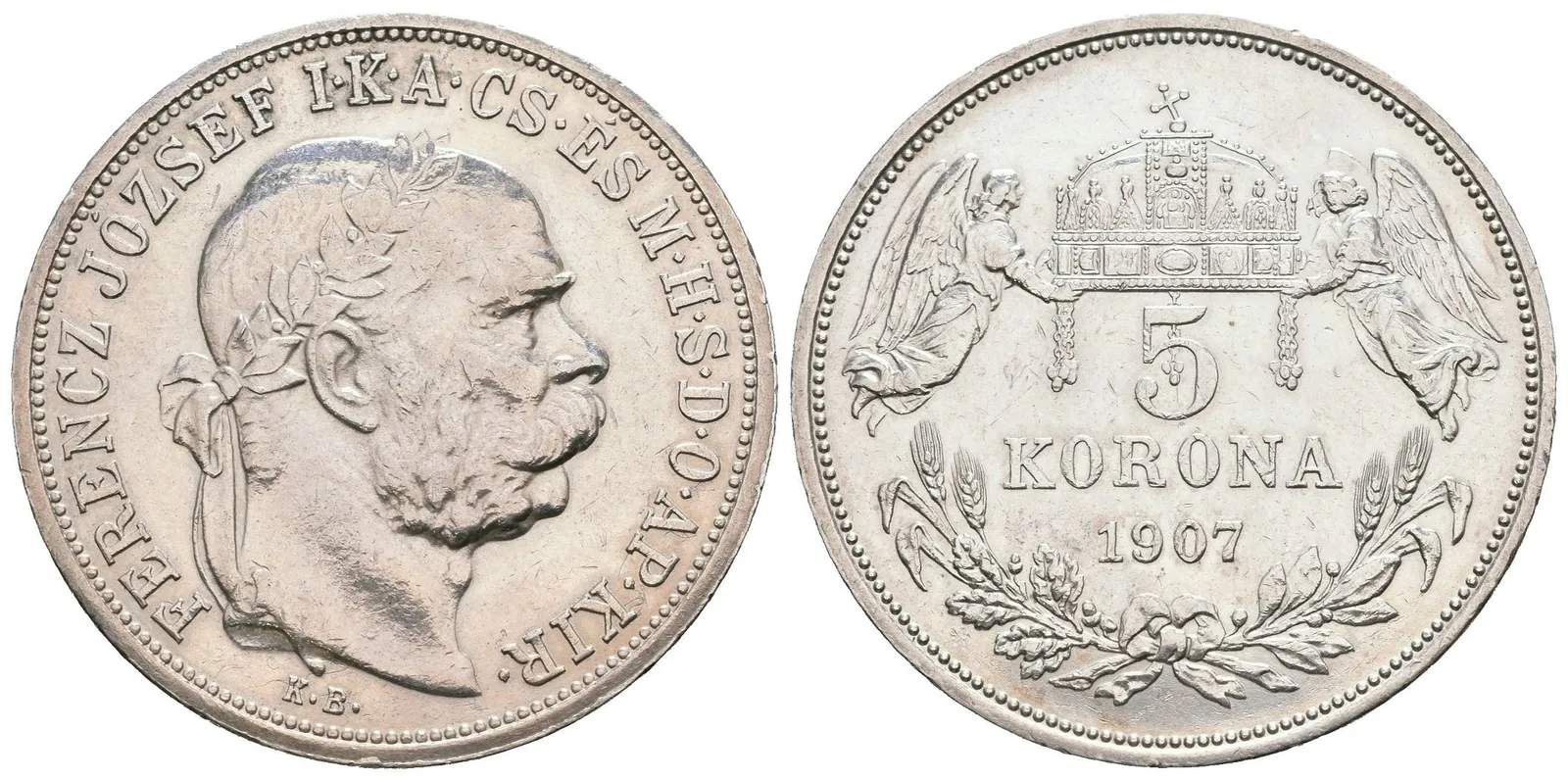 5 Koruna 1907 KB, velmi pěkná zachovalost, patina, škr. — 1