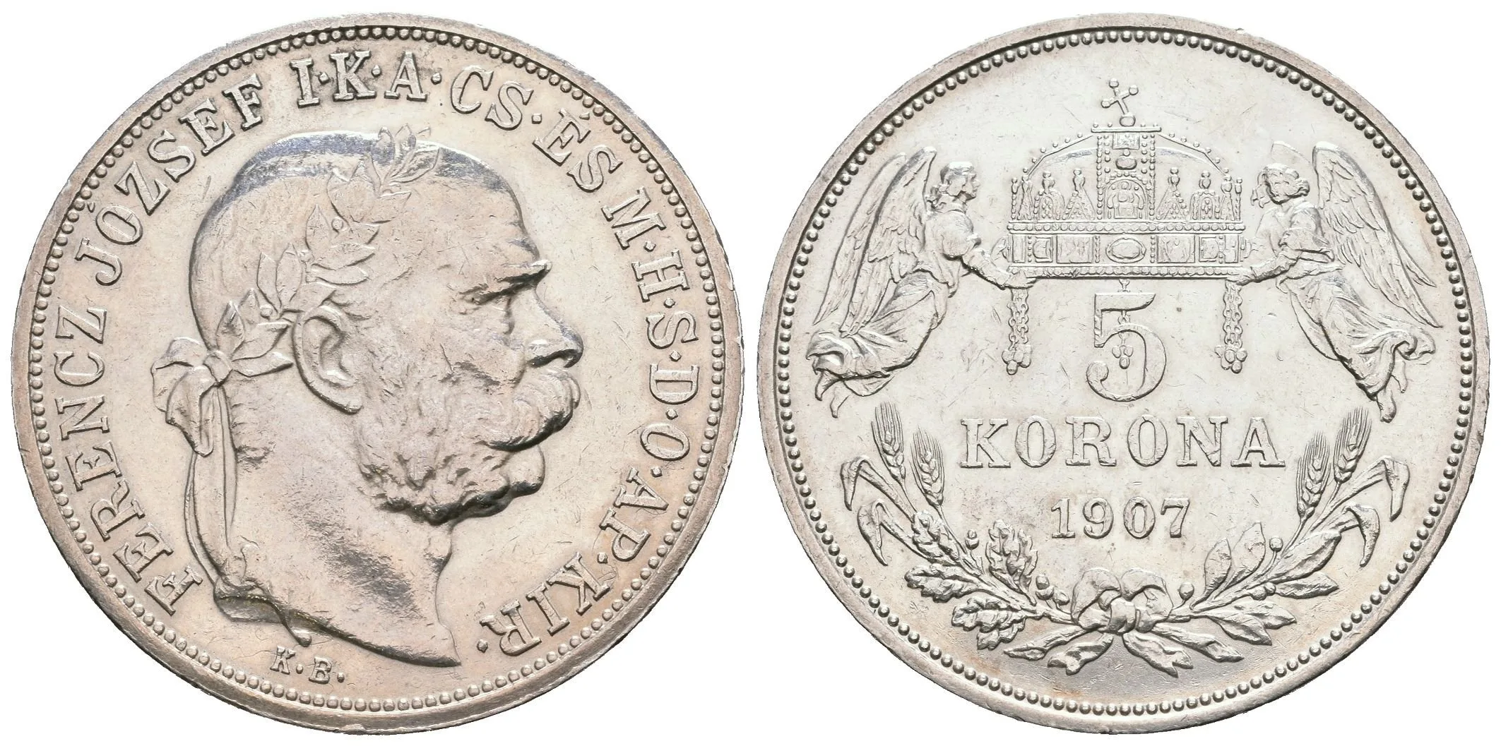5 Koruna 1907 KB, velmi pěkná zachovalost, patina, škr. — 1