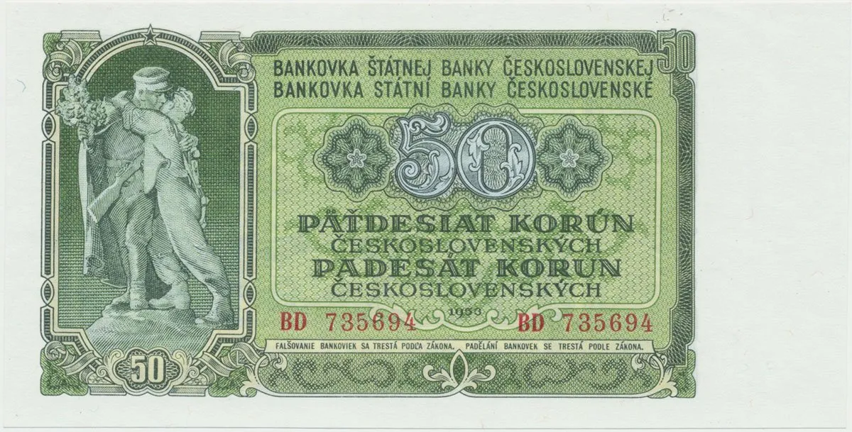 Československo, 50 Koruna 1953, tisk Moskva, série BD, Hej.94a1