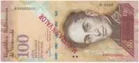 Venezuela, 100 Bolivares 2008, anulát - MUESTRA SIN VALOR, P.93bs