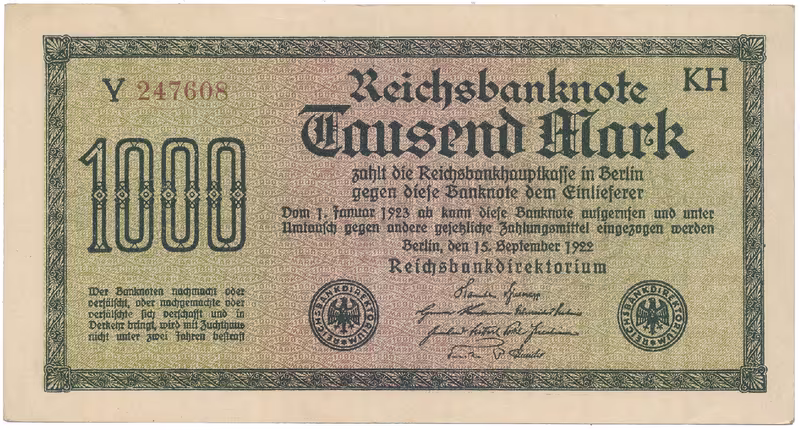 Německo, 1000 Mark 1922, vod. Mäander, hnědé 6-místné číslo, Ro.75i