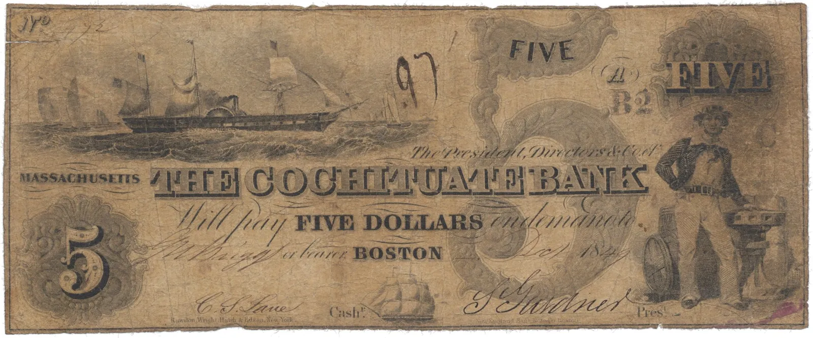 USA - Massachusetts, 5 Dollar 1849