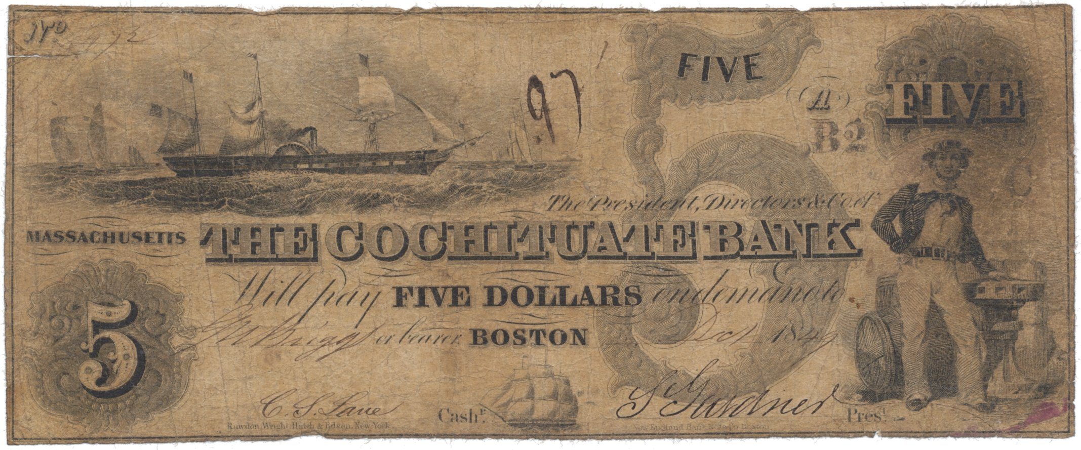 USA - Massachusetts, 5 Dollar 1849