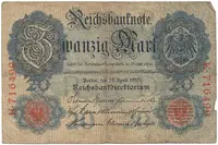 Německo, 20 Mark 1910, 6-místný číslovač, Ro.40a