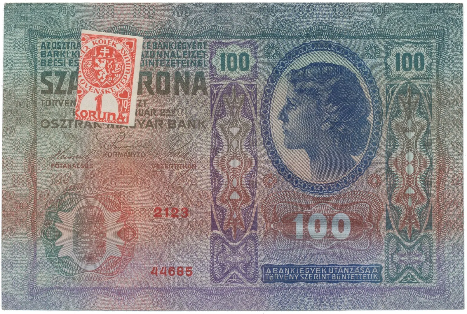 100 Koruna 1912 (1919), kolkovaná, Hej.5a
