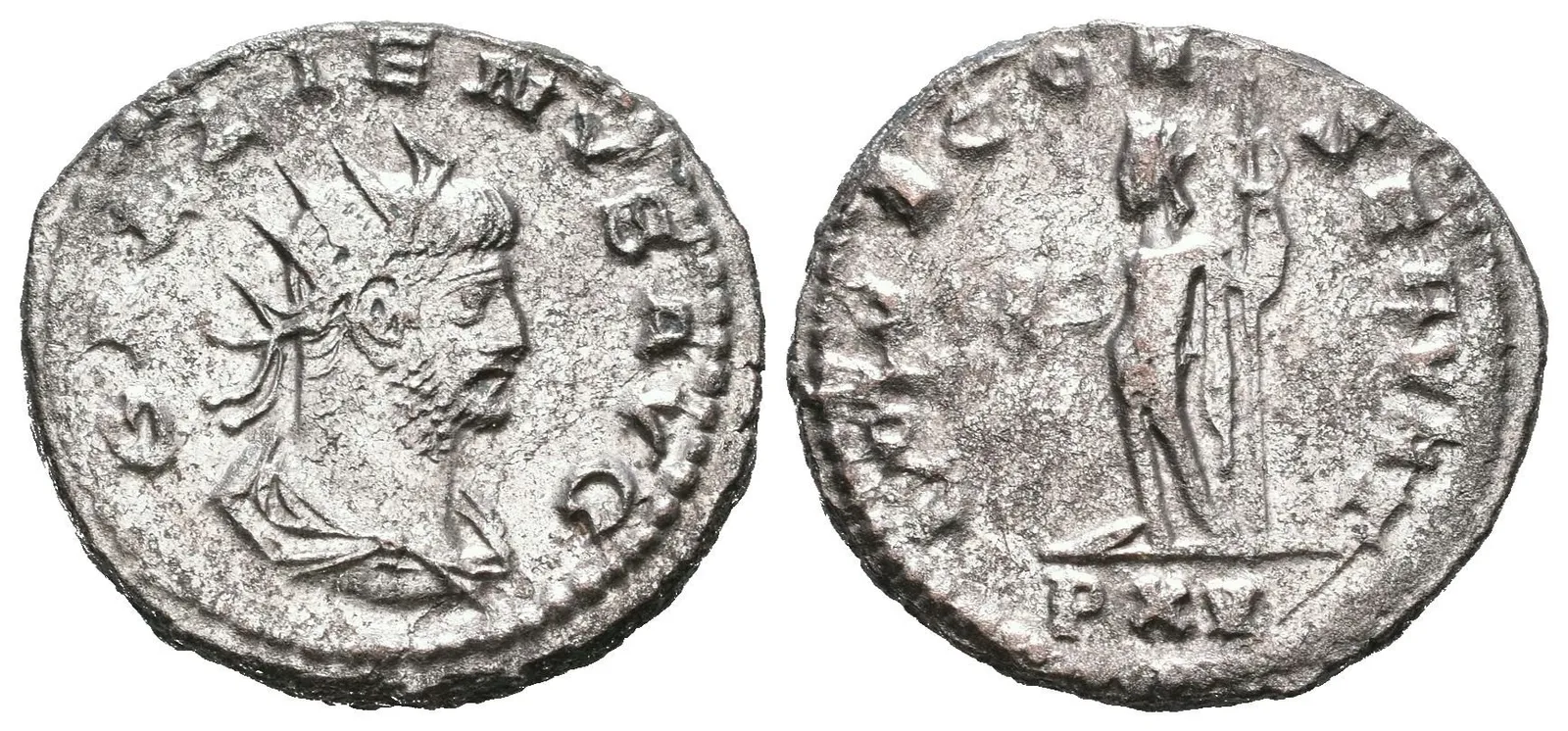 AE Antoninian, Antioch, 254 - 255, Rv: IOVI CONSERVAT, stojící Jupiter zleva drží — 1
