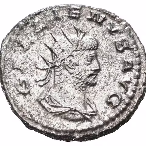AE Antoninian, Antioch, 254 - 255, Rv: IOVI CONSERVAT, stojící Jupiter zleva drží