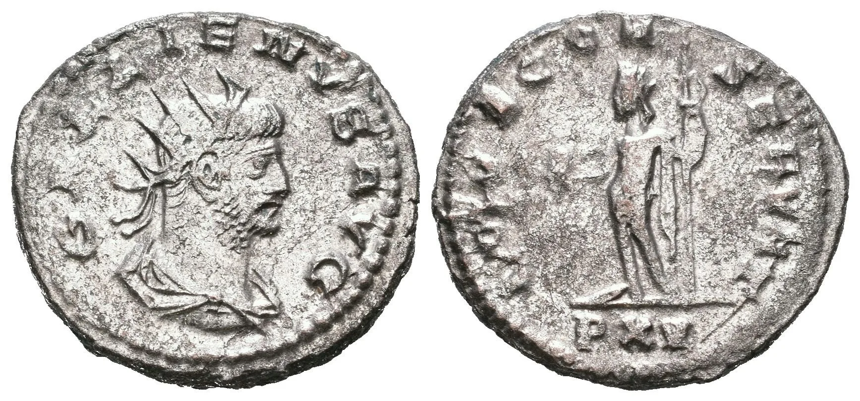 AE Antoninian, Antioch, 254 - 255, Rv: IOVI CONSERVAT, stojící Jupiter zleva drží — 1