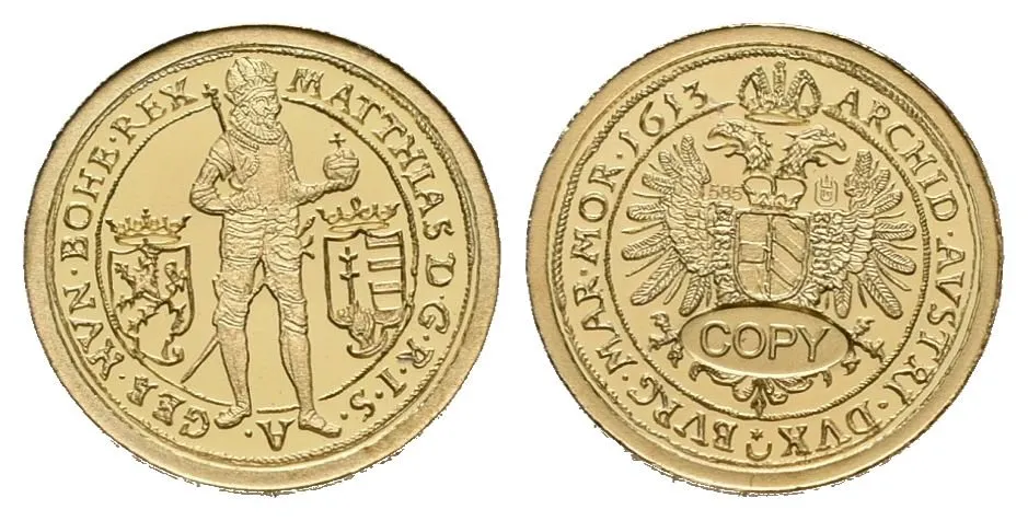 Replika pražského desetidukátu Matyáše II. z roku 1613