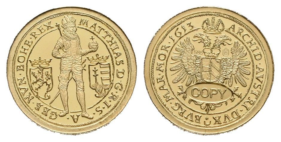 Replika pražského desetidukátu Matyáše II. z roku 1613