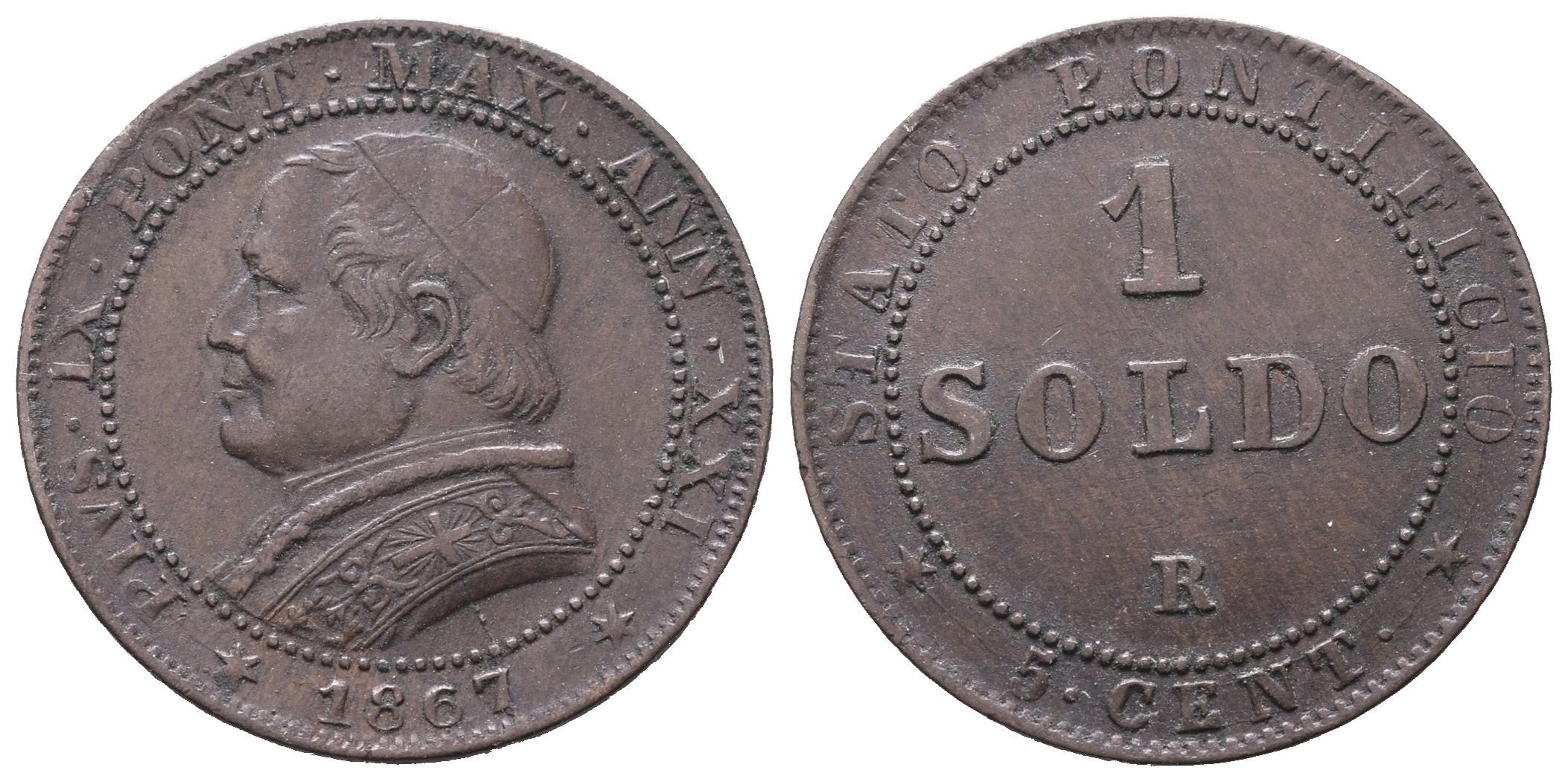 Itálie - Vatikán, 1 Soldo 1867