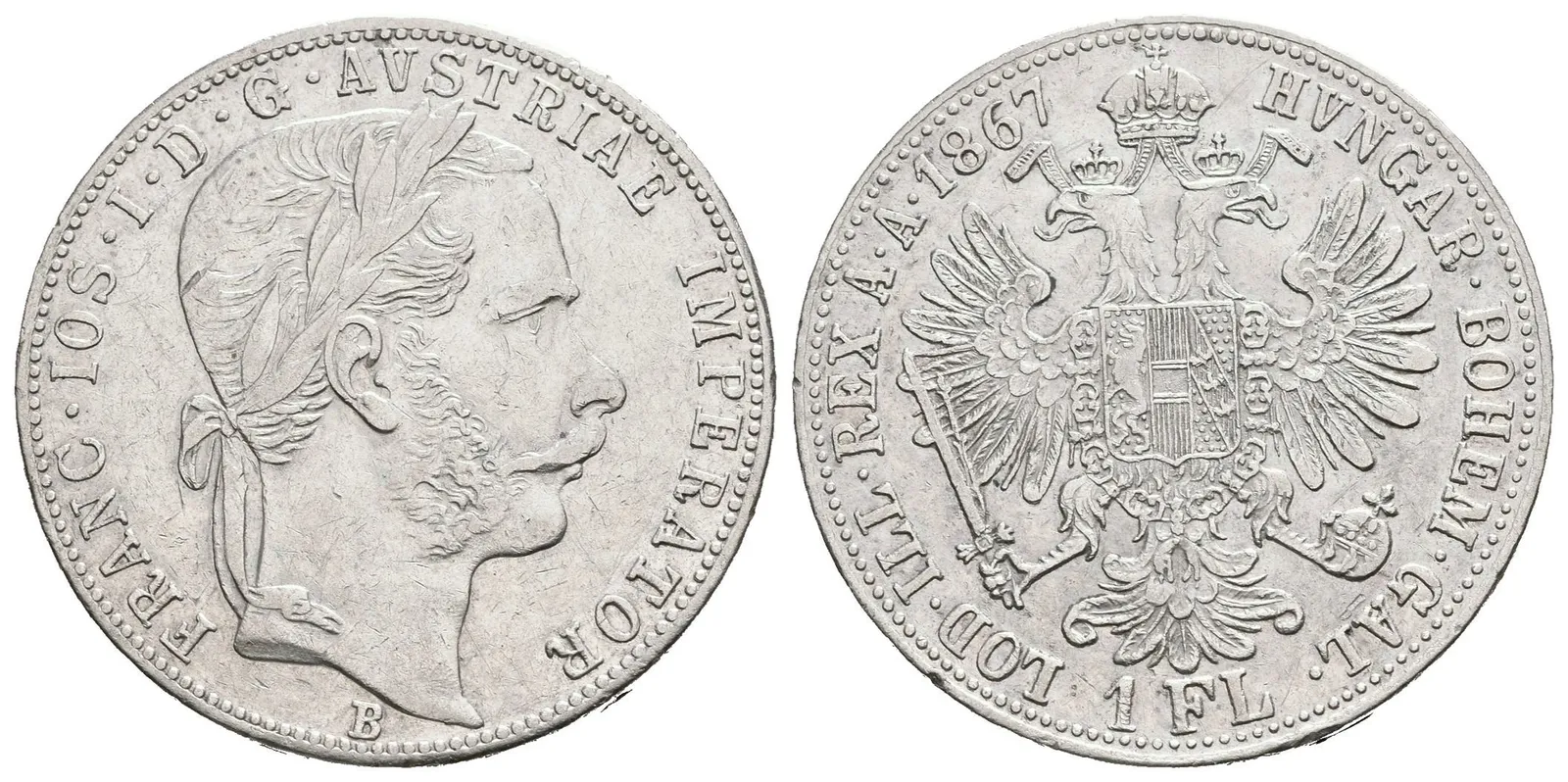 Zlatník 1867 B, nep. zbytky lesku, patina, rysky — 1