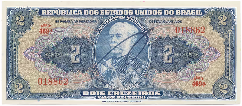Brazílie, 2 Cruzeiros (1943~1944), s ručním podpisem, P.133