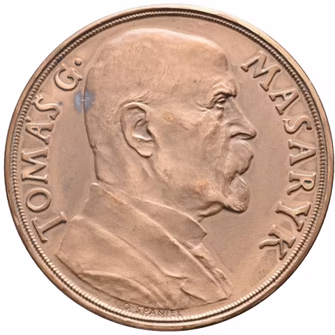 AE Medaile 1935 - K 85. narozeninám T. G. Masaryka. Poprsí T. G. Masaryka zprava,