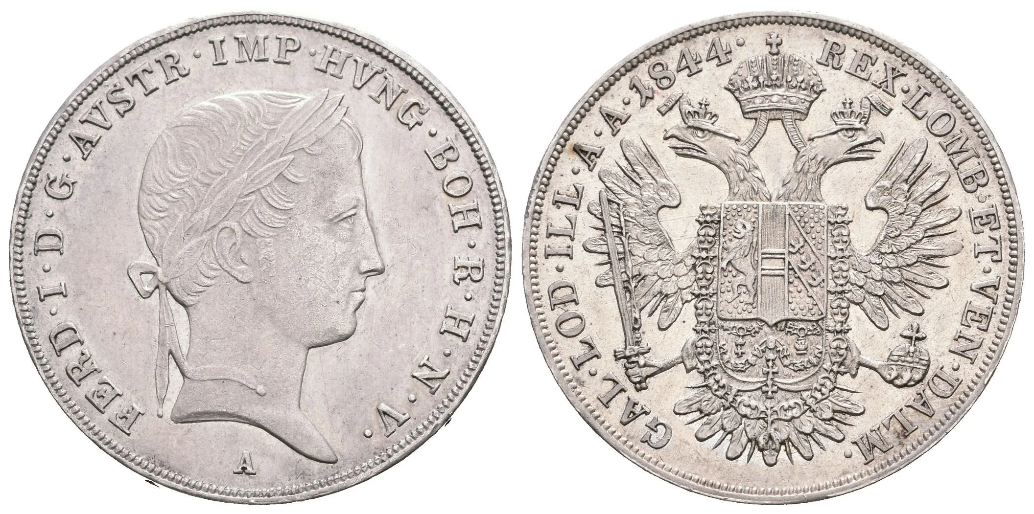 1/2 Tolar 1844 A, velmi pěkná zachovalost, lesk, patina, rysky, krásný Rv. — 1