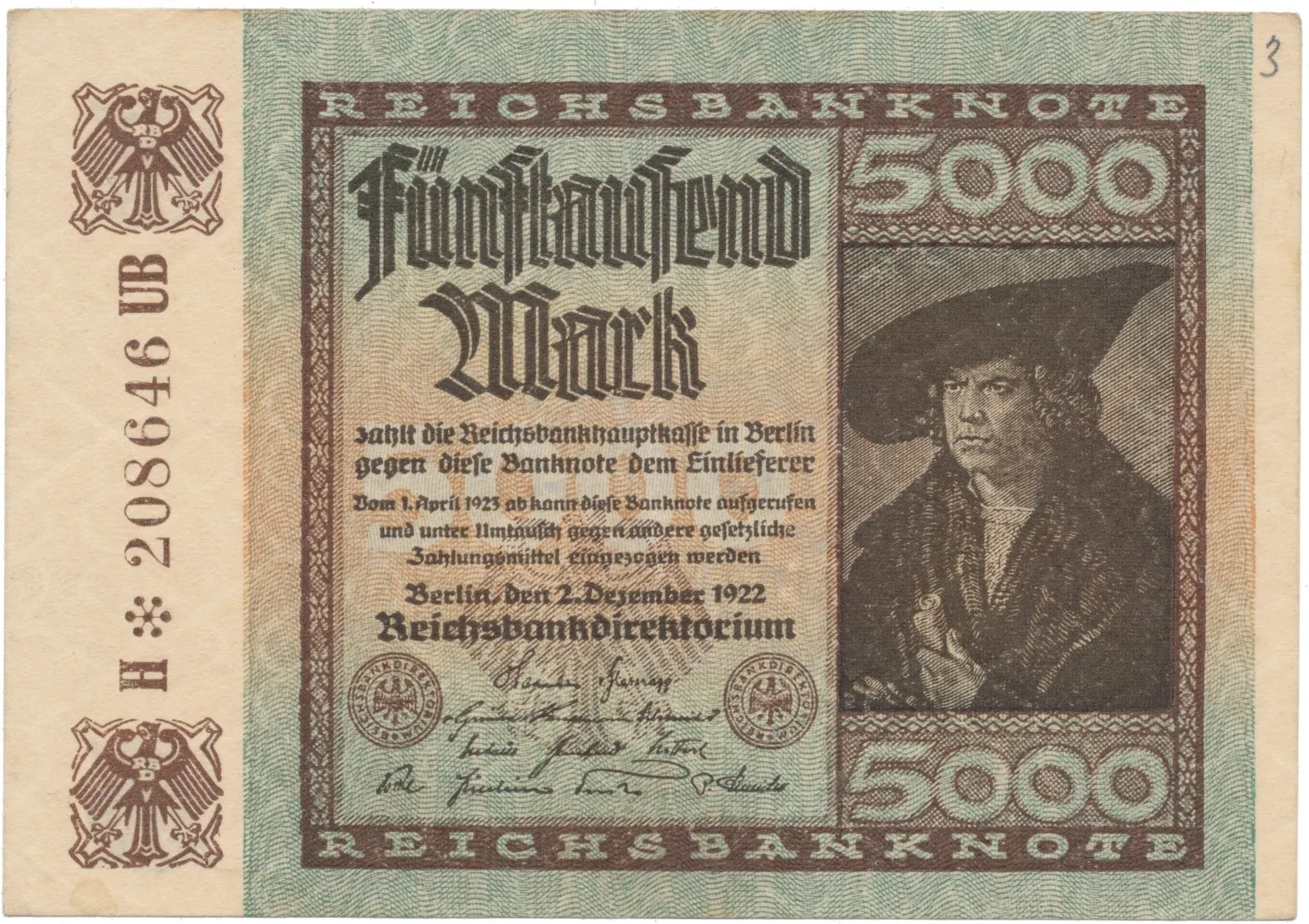 Německo, 5000 Mark 1922, Ro.80d