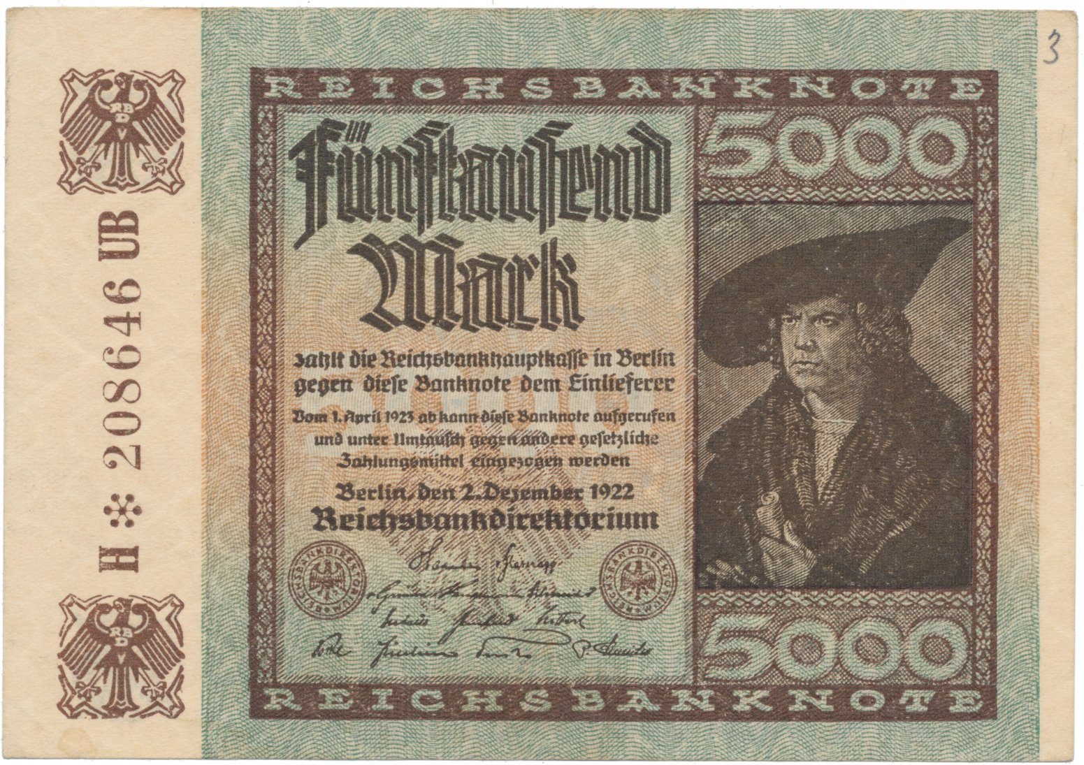 Německo, 5000 Mark 1922, Ro.80d