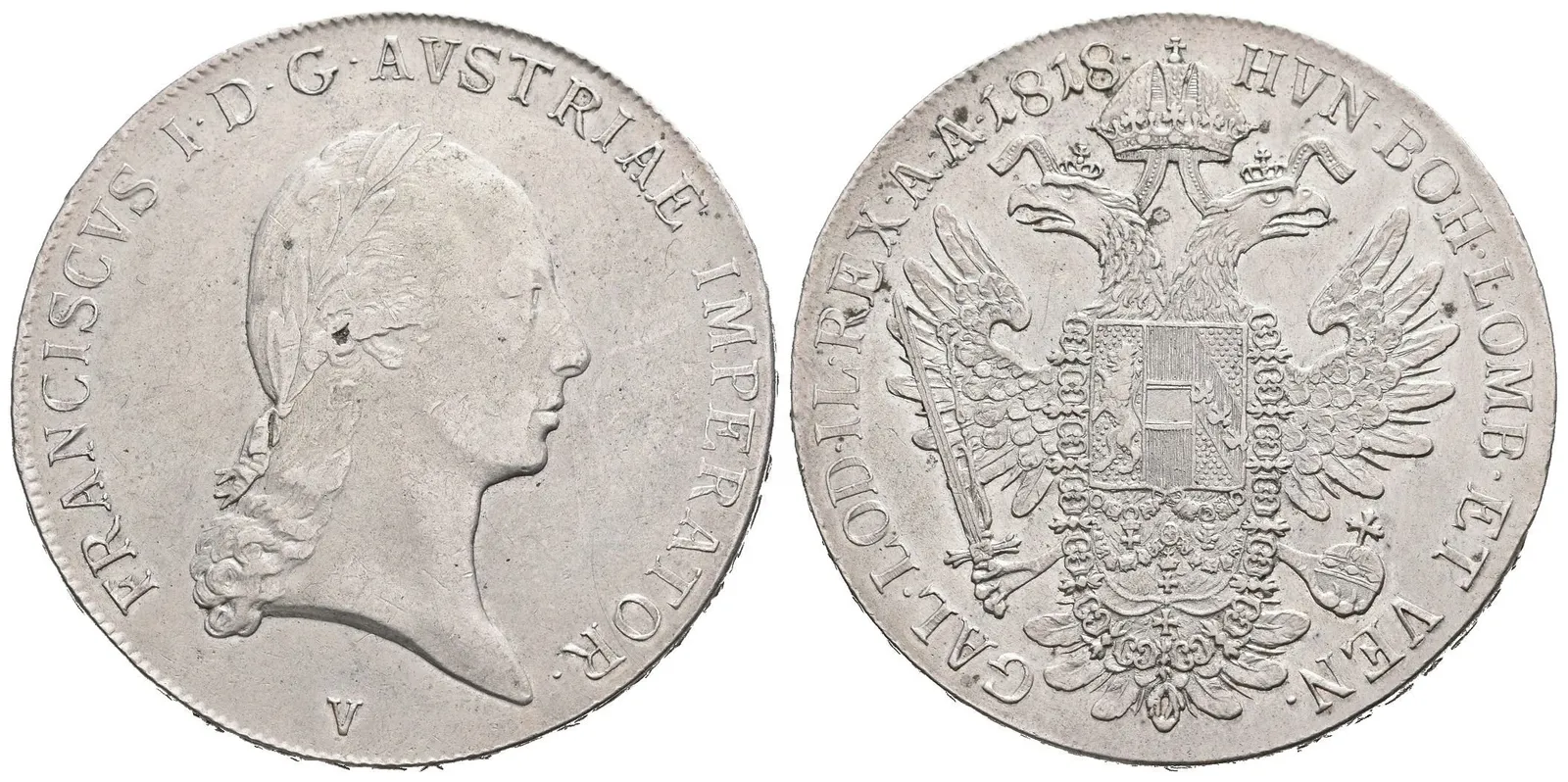 Tolar 1818 V, Benátky, velmi pěkná zachovalost, zbytky lesku, — 1