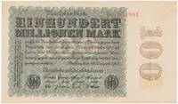 Německo, 100 Millionen Mark 1923, Kreuzblütten, Ro.106F