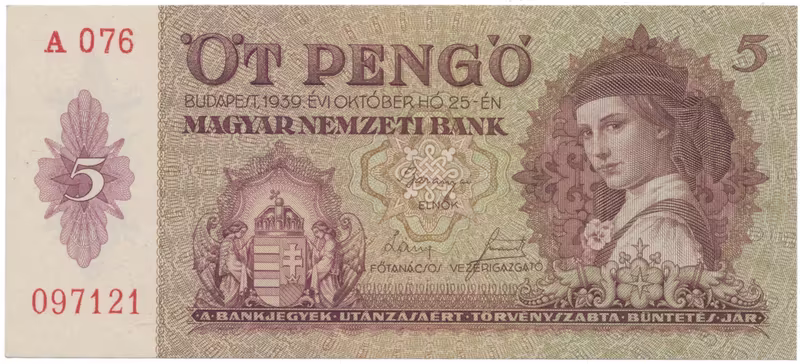 Maďarsko, 5 Pengö 1939, Hej.H4