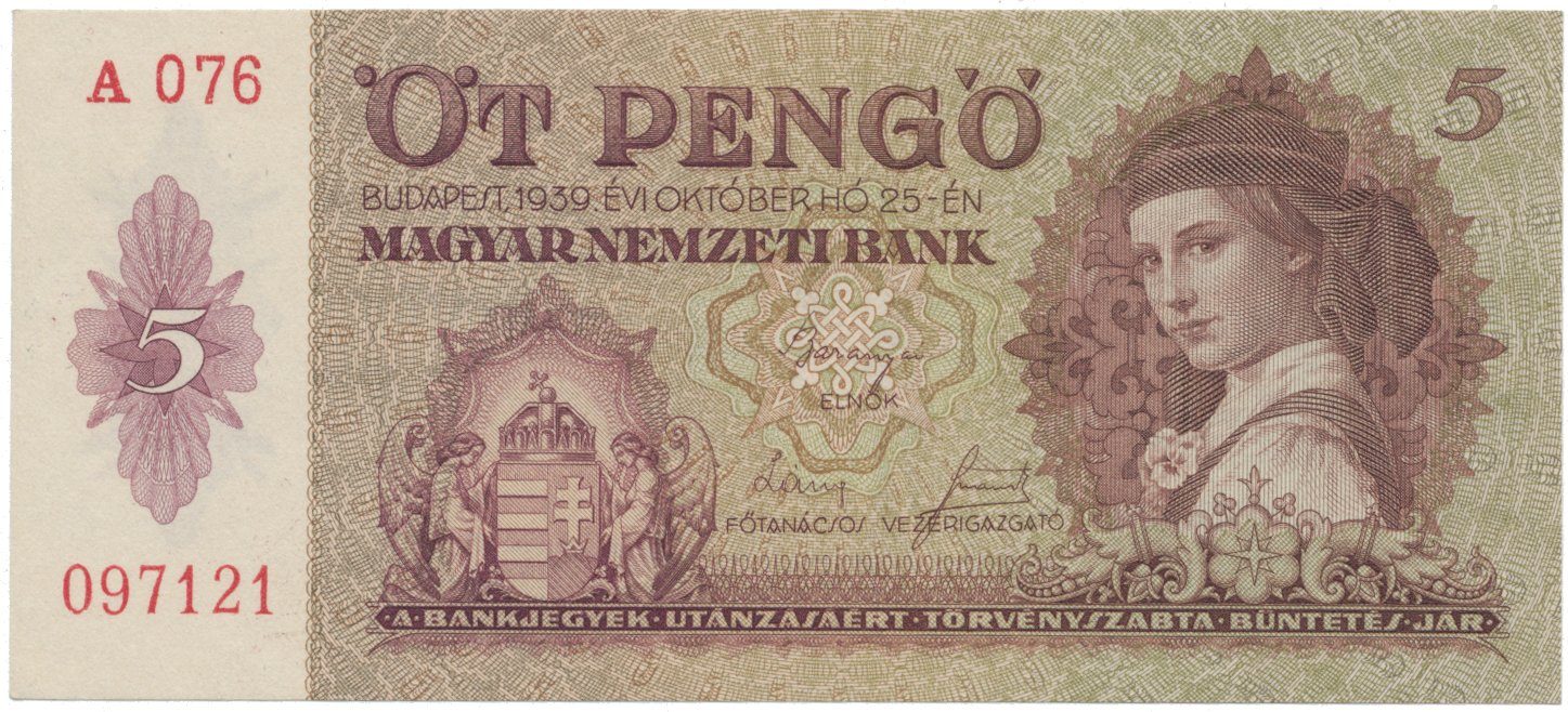 Maďarsko, 5 Pengö 1939, Hej.H4