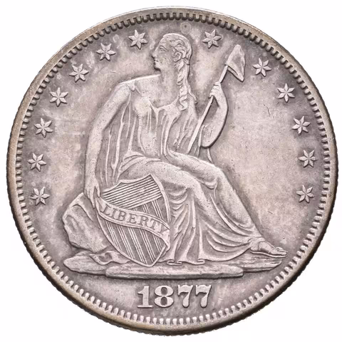 1/2 Dollar 1877 S, KM.A99, pěkná zachovalost, patina, rysky,