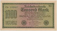 Německo, 1000 Mark 1922, vod. Gitter, zelené 6-místné číslo, Ro.75m