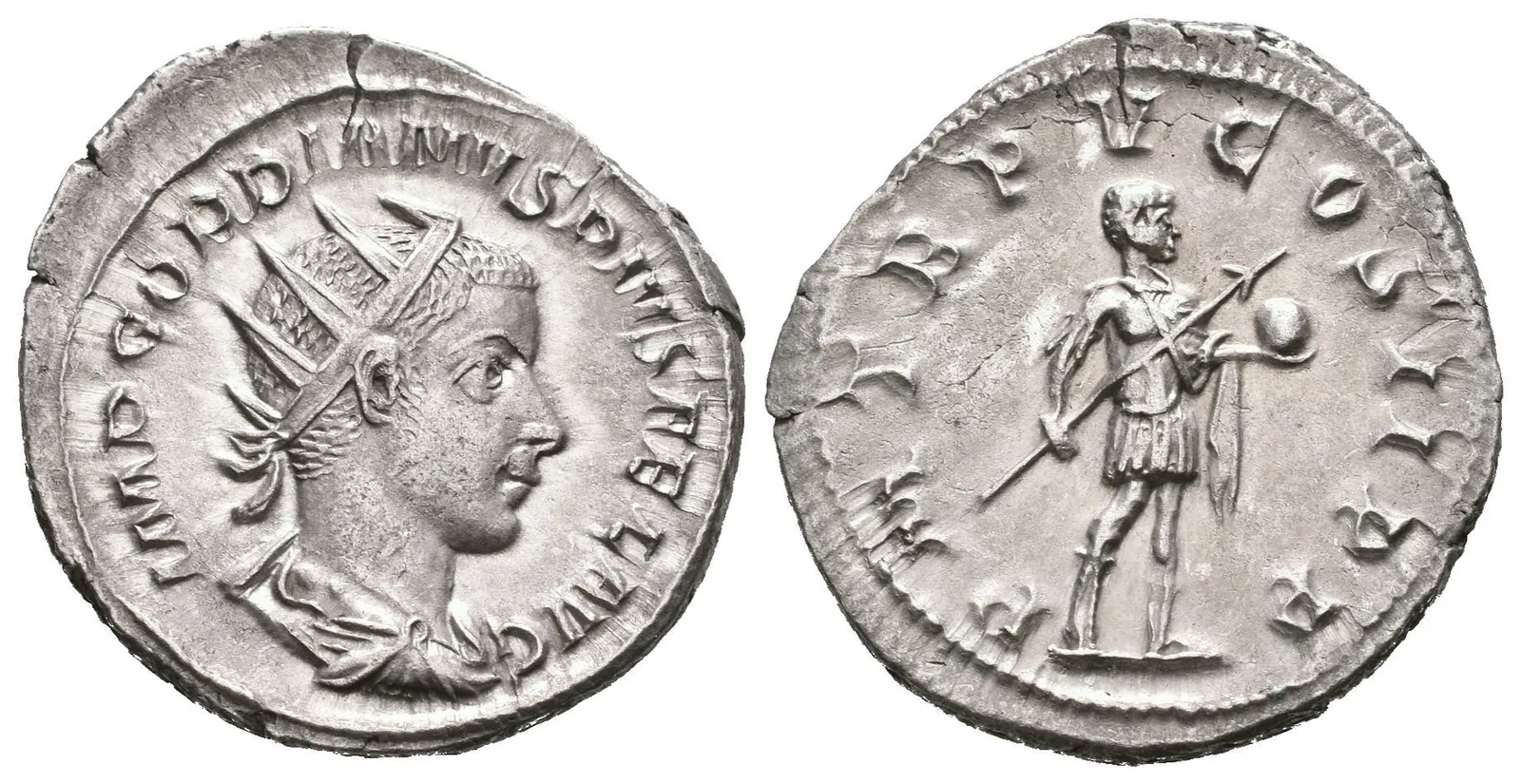 Antoninian, 241 - 243, Rv: P M TR P V COS II P P, stojící Gordian ve — 1