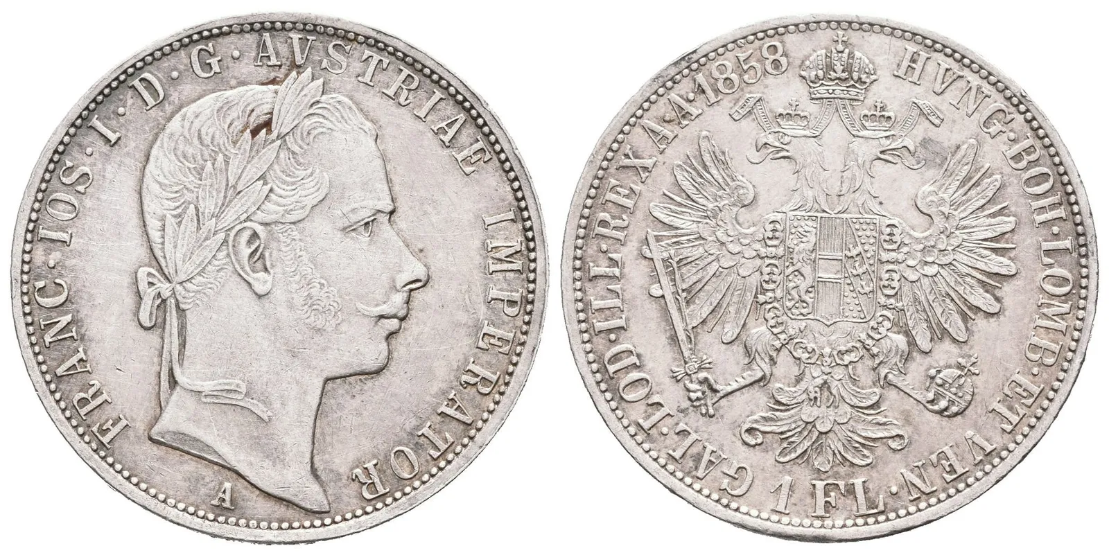 Zlatník 1858 A, zbytky lesku, patina, rysky a hranky — 1