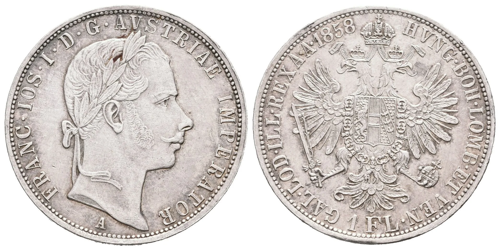 Zlatník 1858 A, zbytky lesku, patina, rysky a hranky — 1