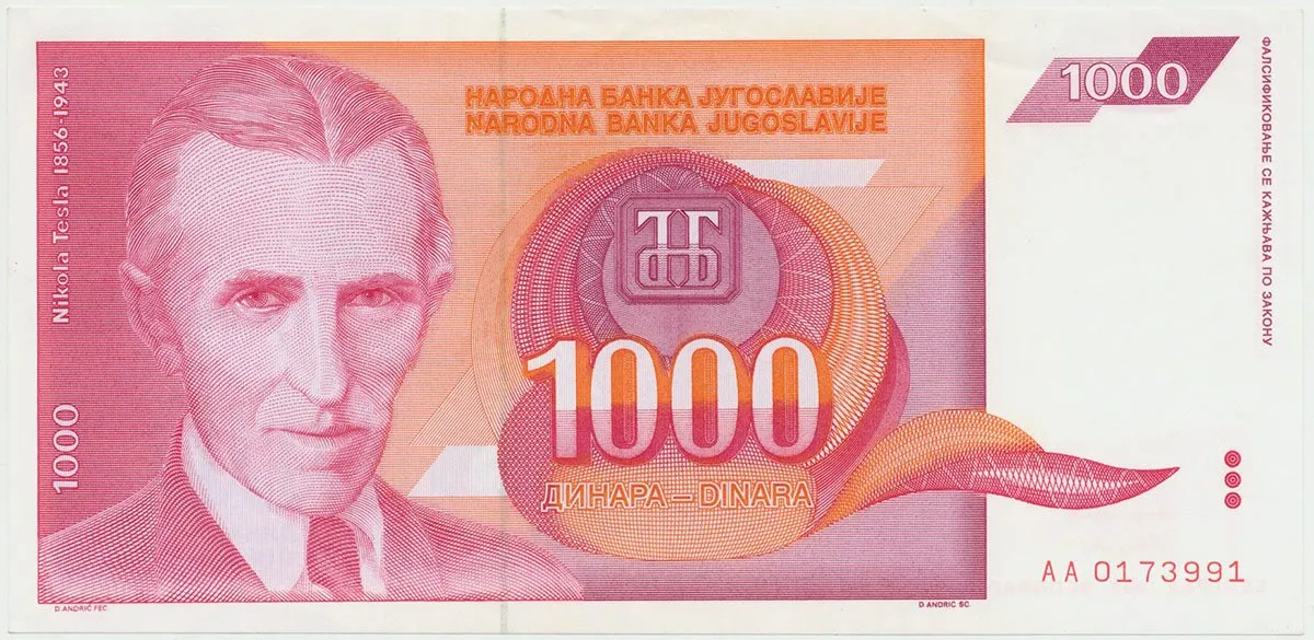 Jugoslávie, 1000 Dinara 1992, P.114