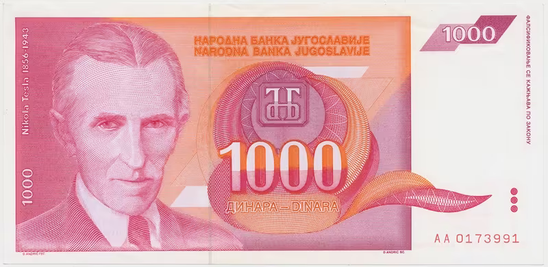 Jugoslávie, 1000 Dinara 1992, P.114