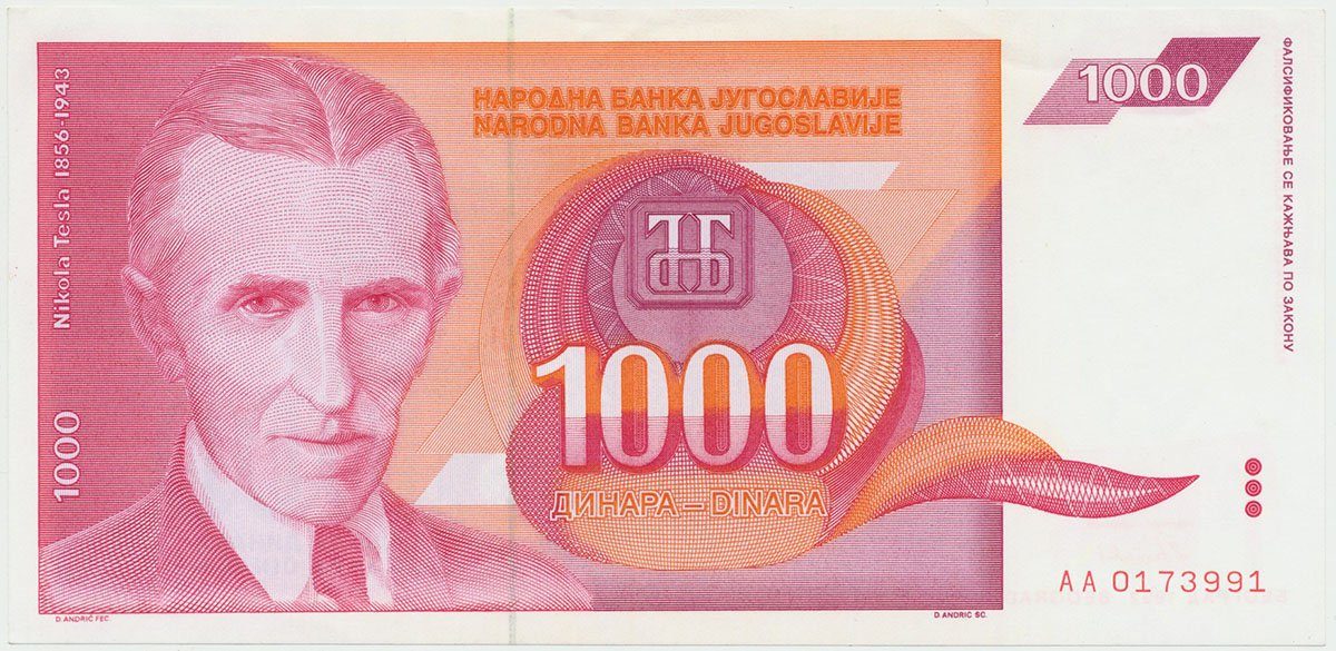 Jugoslávie, 1000 Dinara 1992, P.114
