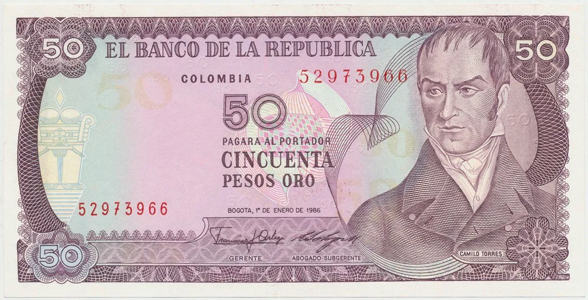 Kolumbie, 50 Pesos Oro 1986, P.425