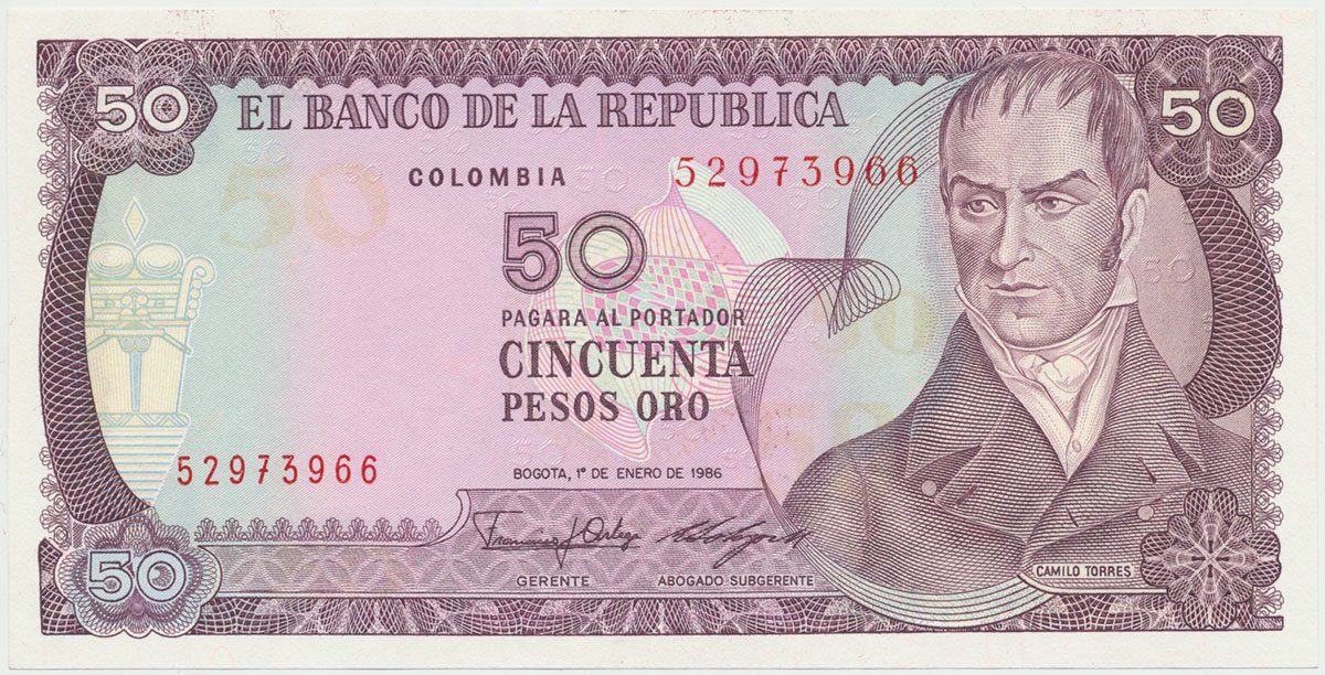 Kolumbie, 50 Pesos Oro 1986, P.425