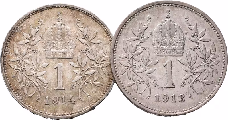 1 Koruna lot 2 kusů 1913 a 1914