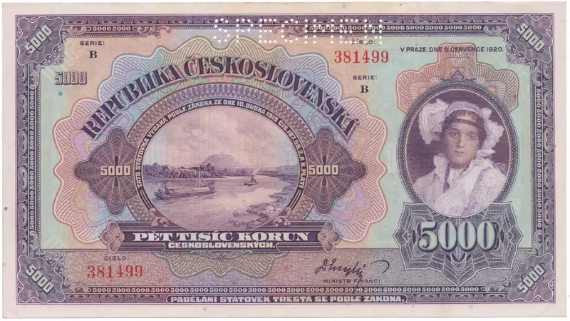 5000 Koruna 1920, série B, SPECIMEN, Hej.17b.S1