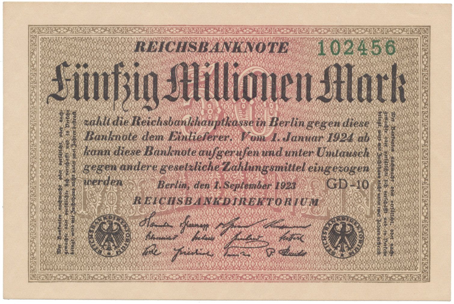 Německo, 50 Millionen Mark 1923, Ro.108l